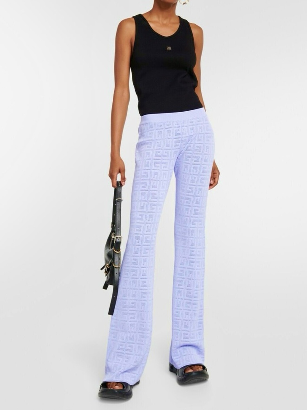 NWT $1400 GIVENCHY 4G jacquard DESIGNER flared pants LAVENDER PASTEL PERIWINKE